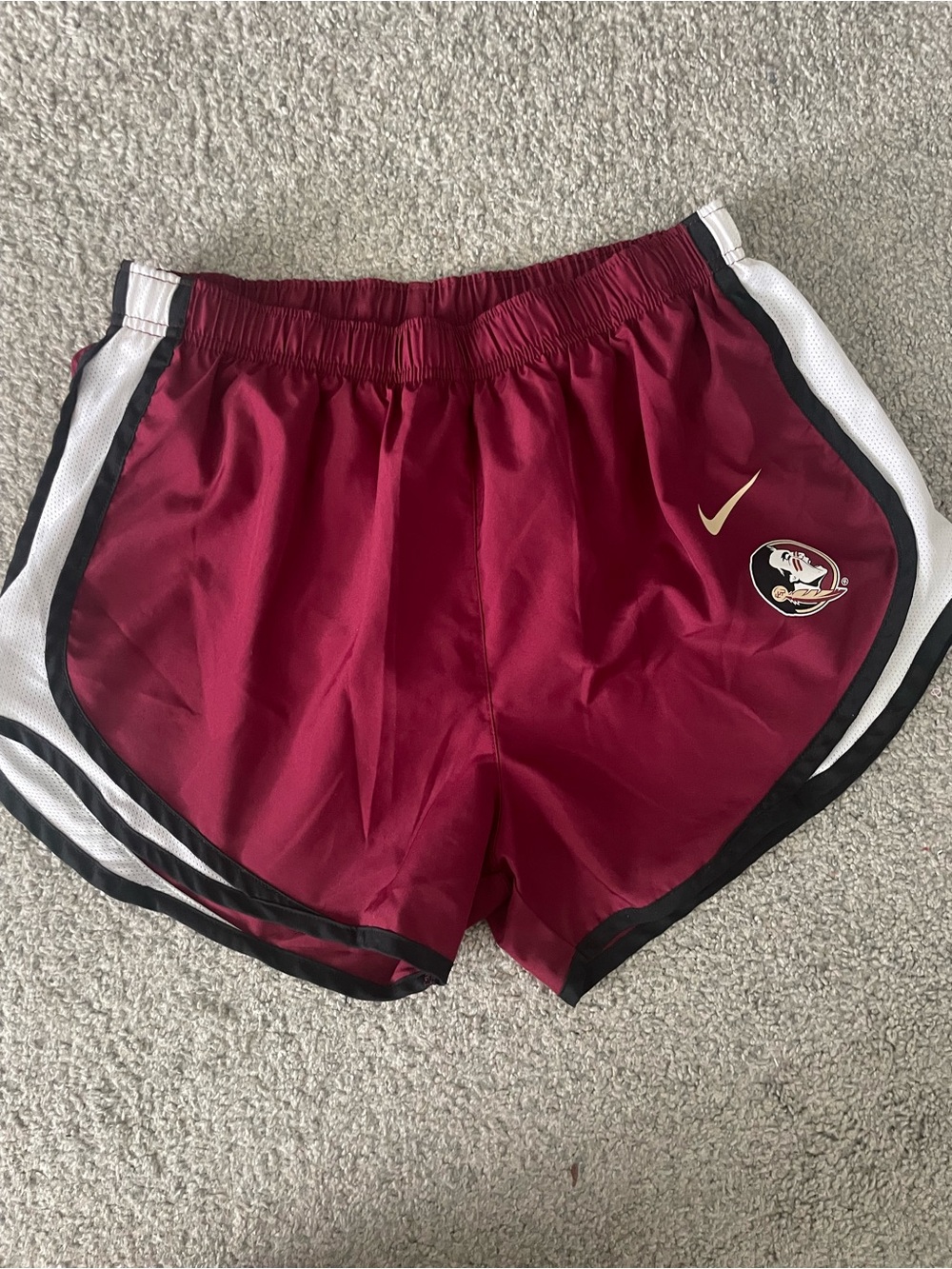 Nike Women's Maroon Shorts with White and Black Trim FSU Logo